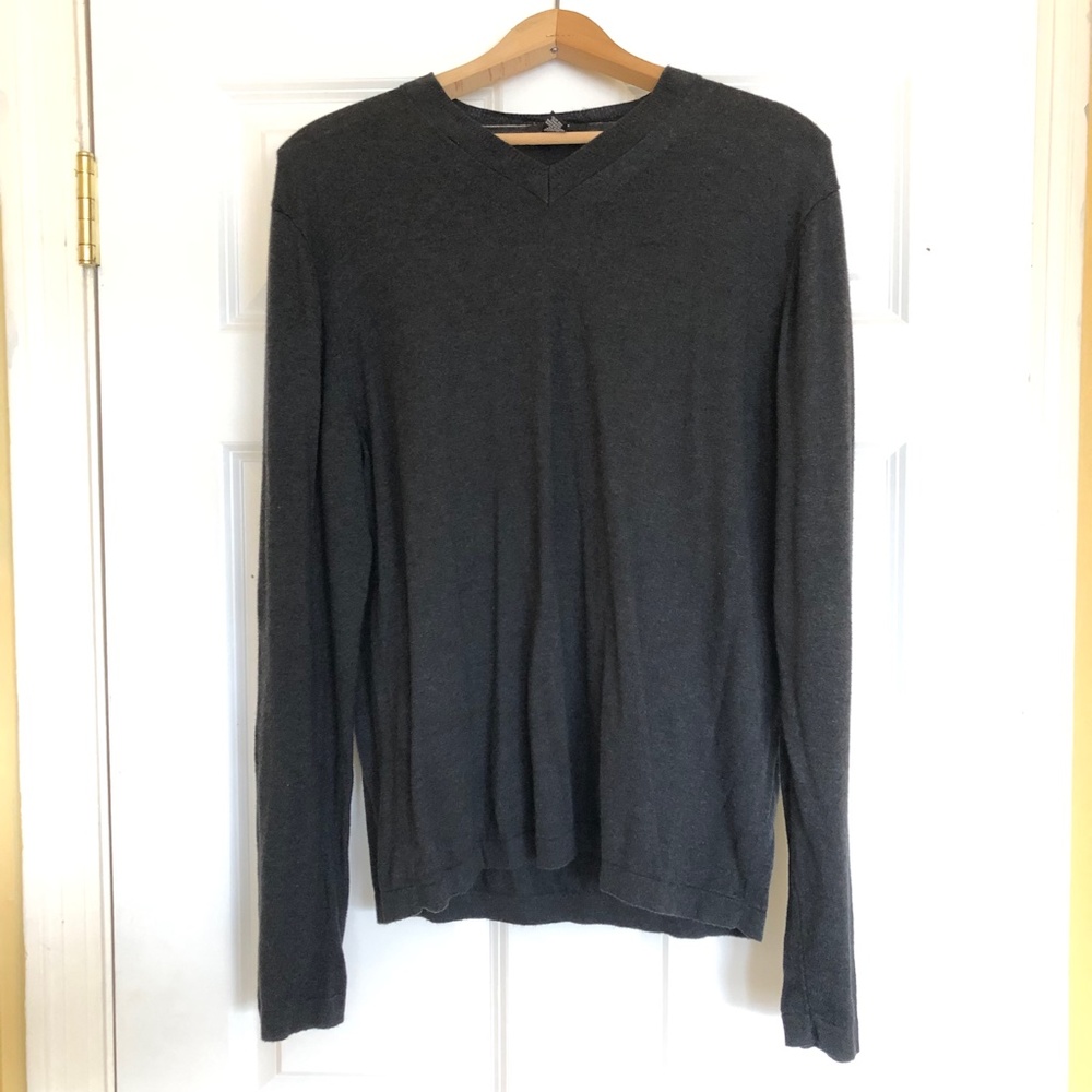 Alfani Cotton V-Neck Sweater Charcoal Heather Gray Men’s Medium
